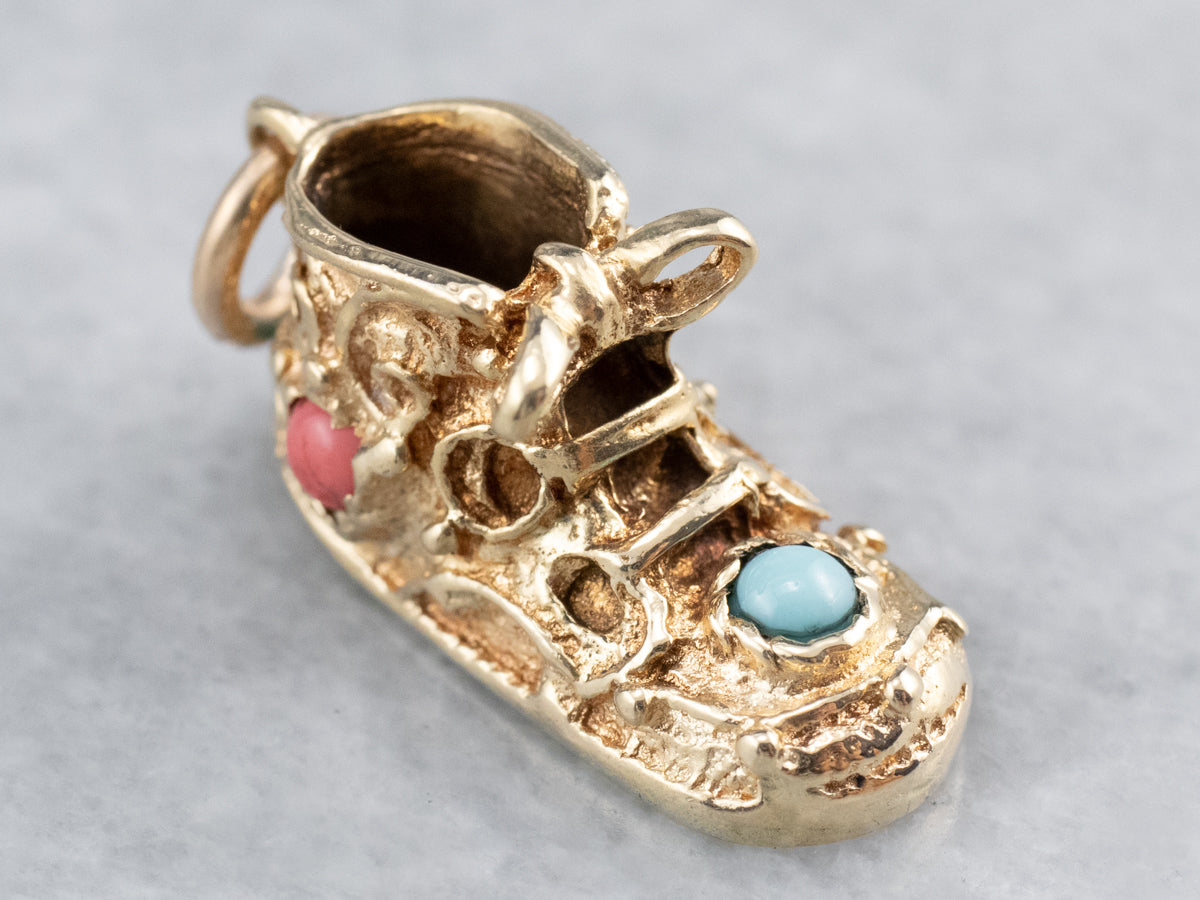 Glass Cabochon Gold Baby Shoe Charm