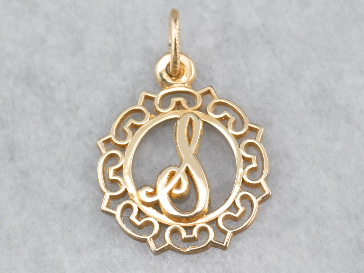 Scrolling Yellow Gold "S" Initial Pendant