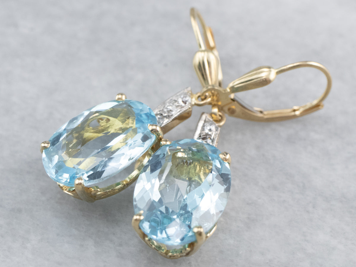 Blue Topaz and Diamond Drop Earrings