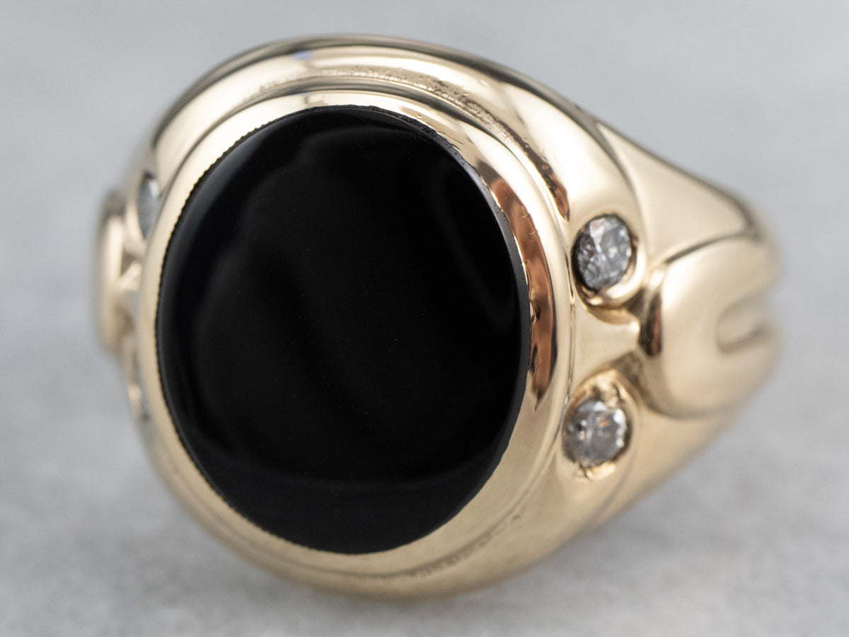 Retro Black Onyx Diamond Gold Ring