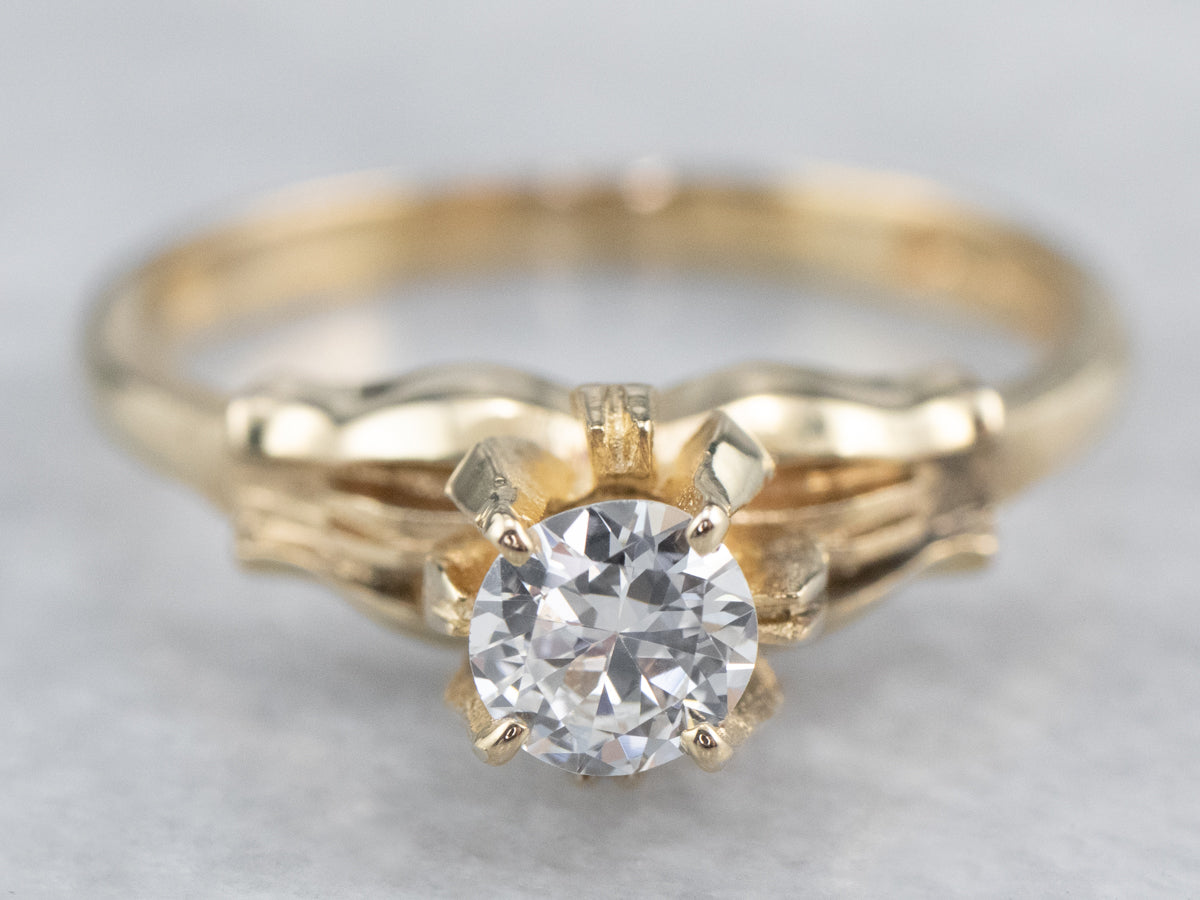 Floral Diamond Gold Solitaire Engagement Ring