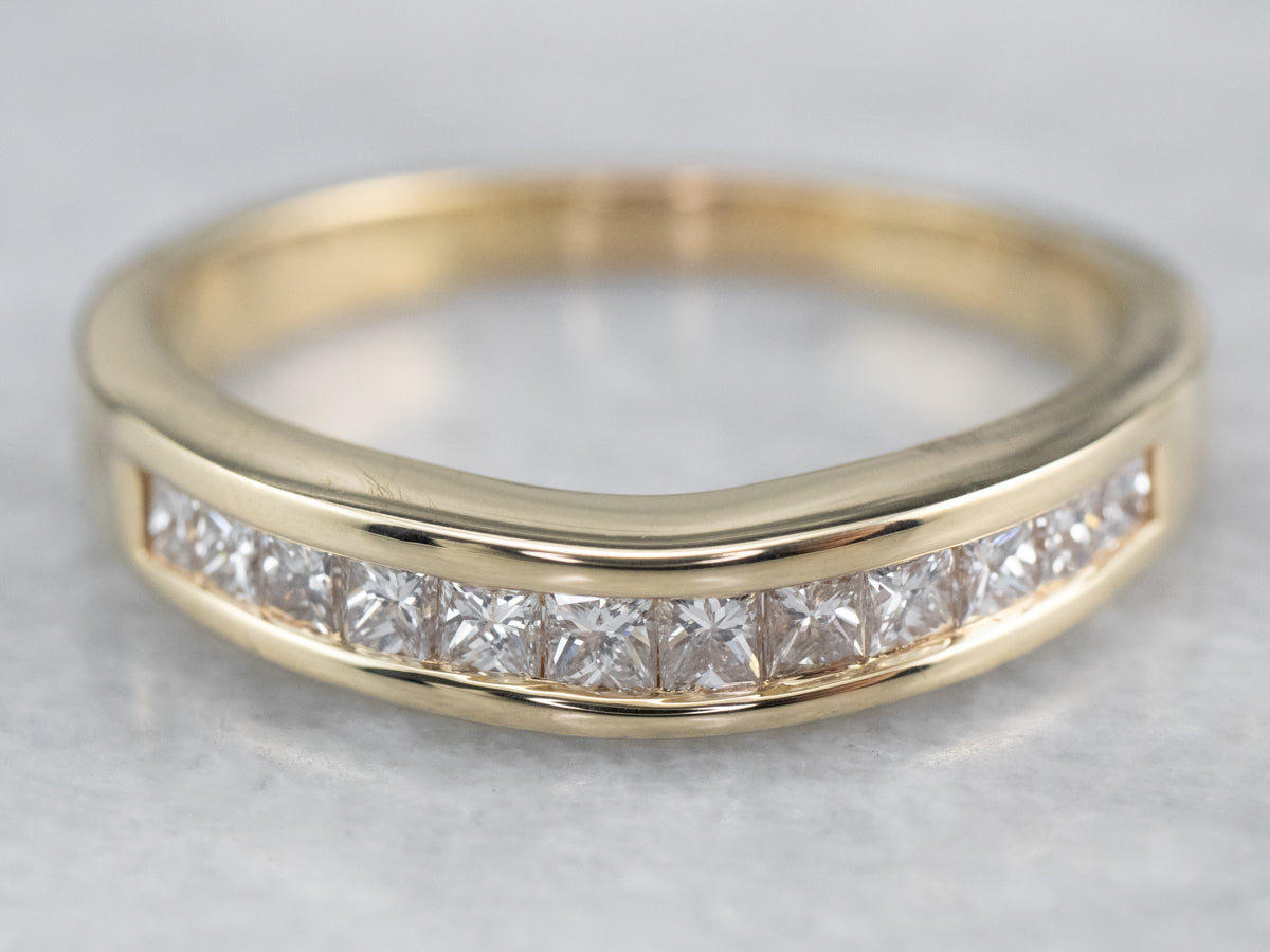 Curved Channel Set Diamond Gold Wedding Band