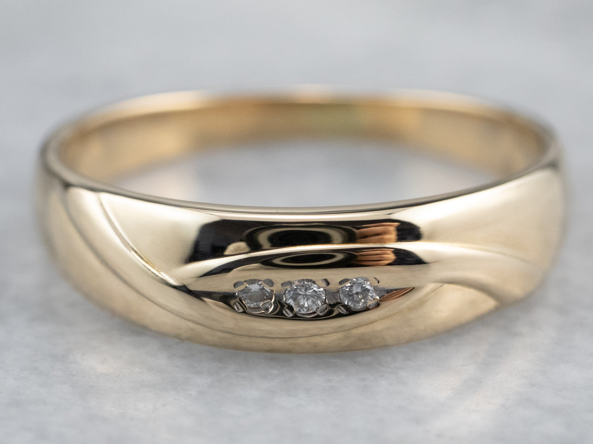 Three Diamond Gold Wedding Band