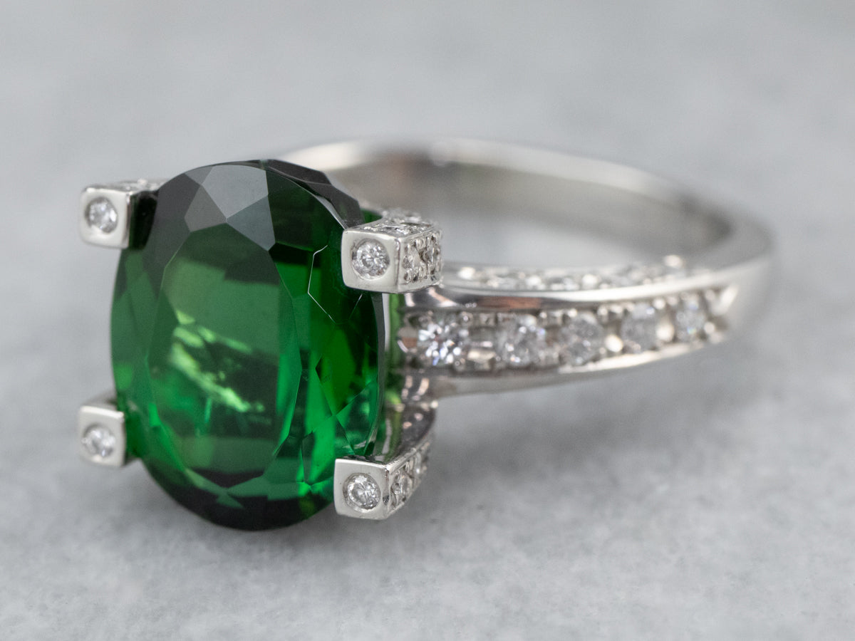 Platinum Green Tourmaline Diamond Cocktail Ring