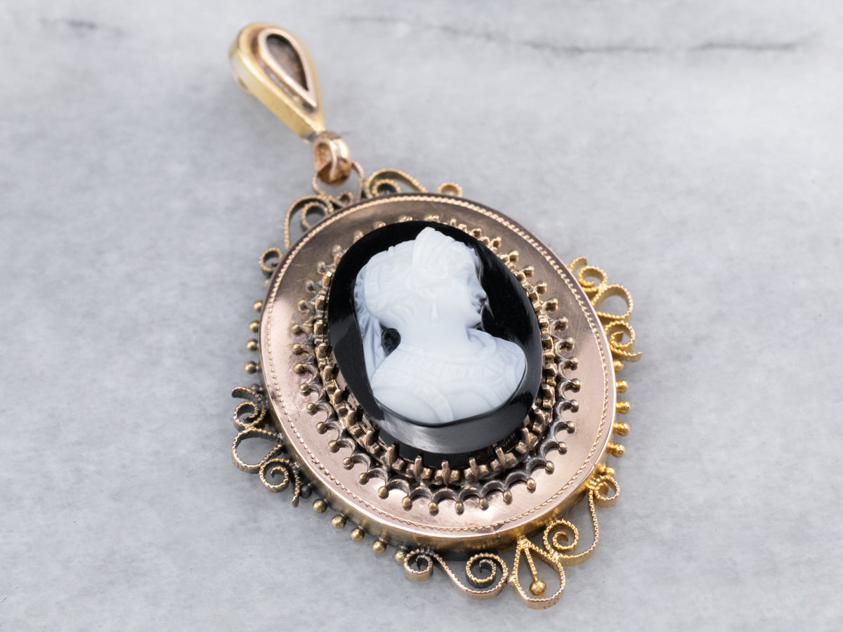 Antique Onyx Cameo Gold Pendant