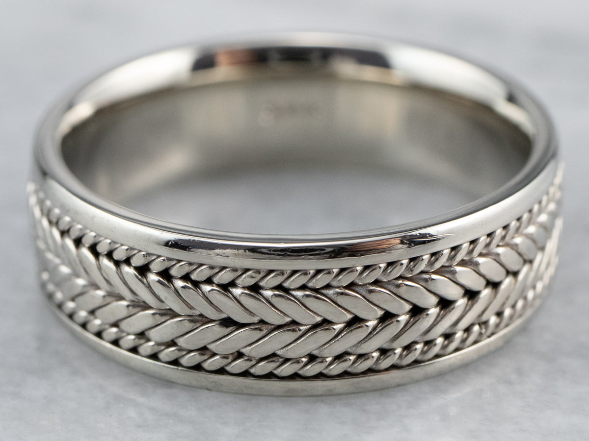 Braid Patterned White Gold Men&#39;s Band