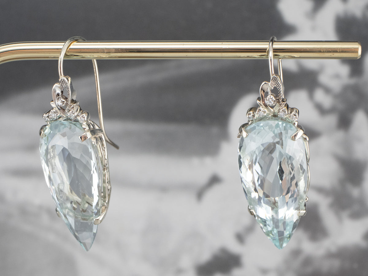 Bold Aquamarine and Diamond Drop Earrings