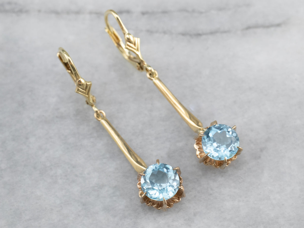 Gold Blue Topaz Drop Earrings