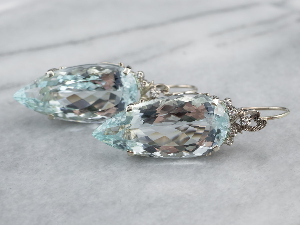 Bold Aquamarine and Diamond Drop Earrings