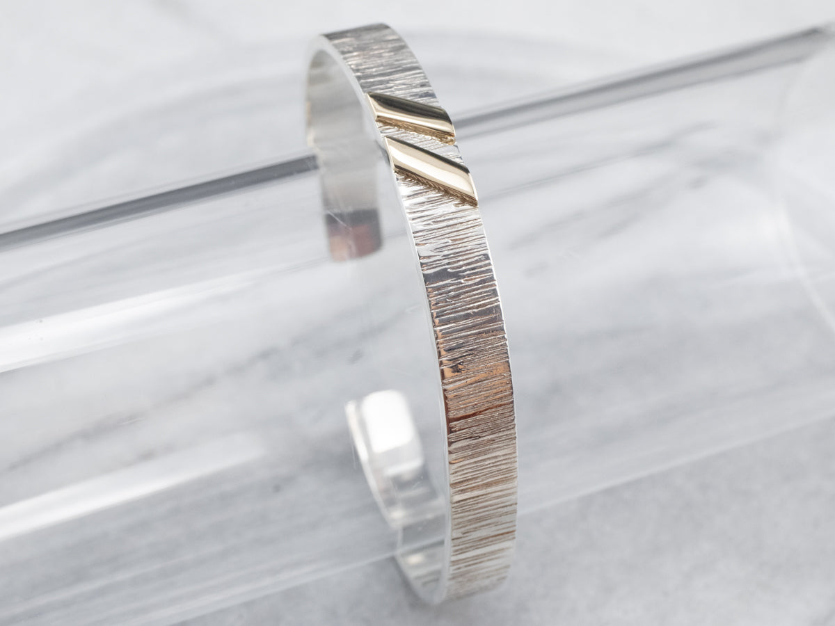 Unisex Mixed Metal Textured Cuff Bracelet