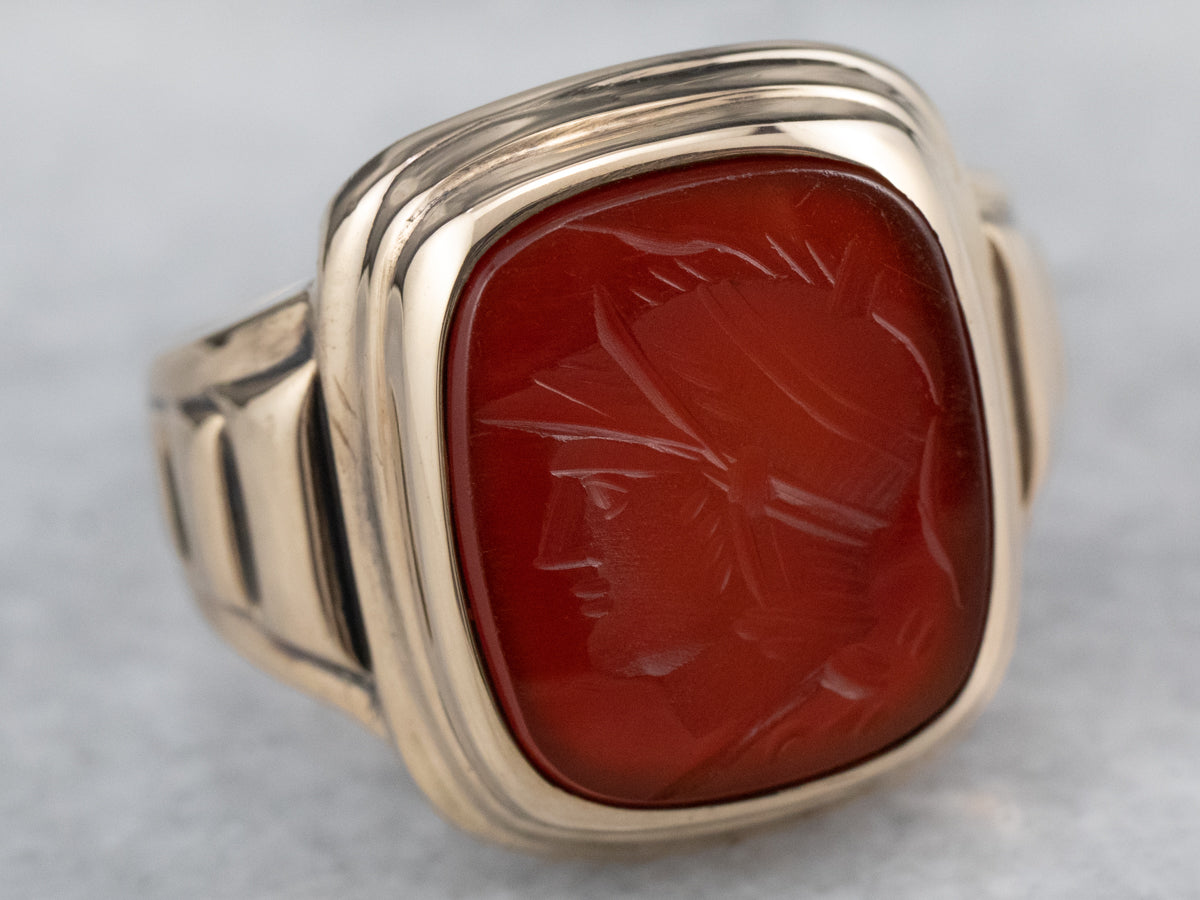 Men&#39;s Vintage Gold Carnelian Intaglio Ring