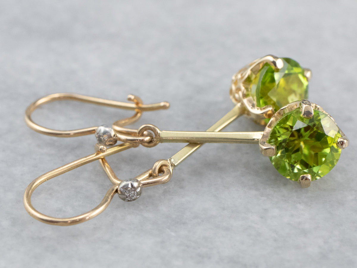 Peridot and Diamond Drop Earrings