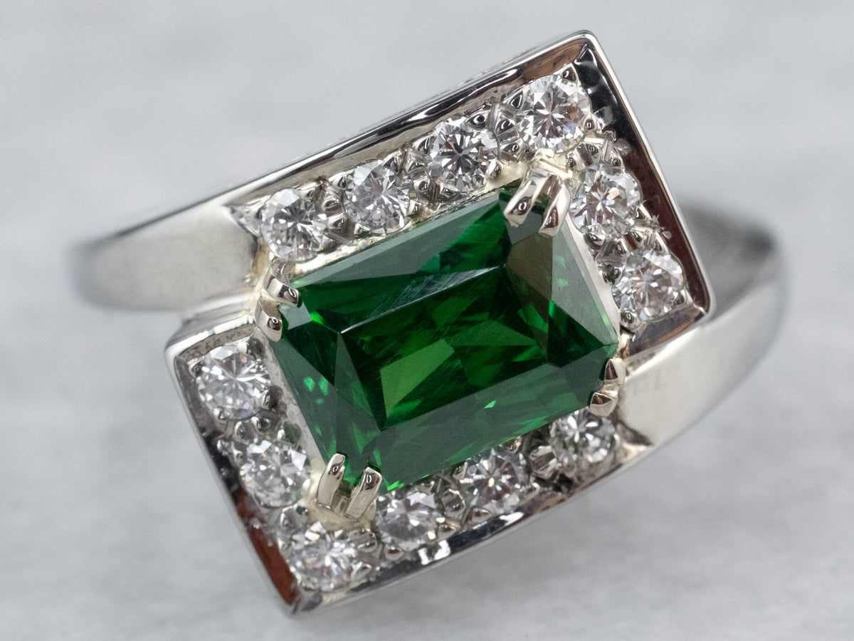 18K Gold Tsavorite Garnet and Diamond Bypass Ring