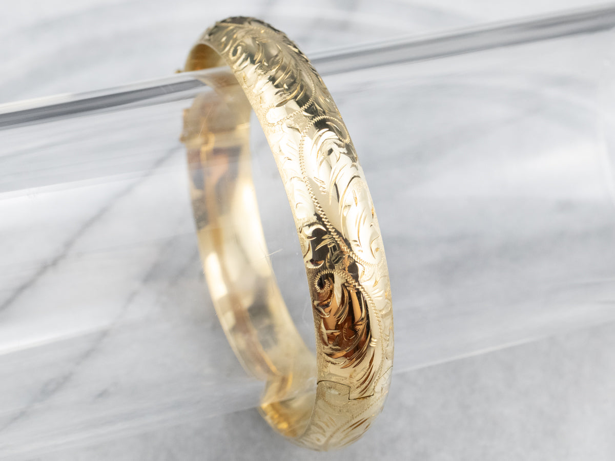 Engraved Gold Bangle Bracelet