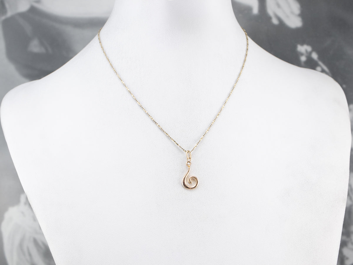 Gold Scrolling Seed Pearl Pendant