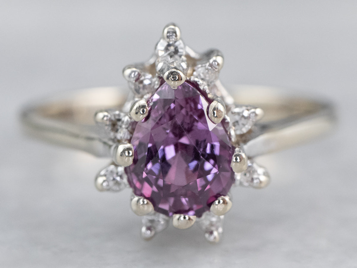 Pink Sapphire Diamond Halo Ring