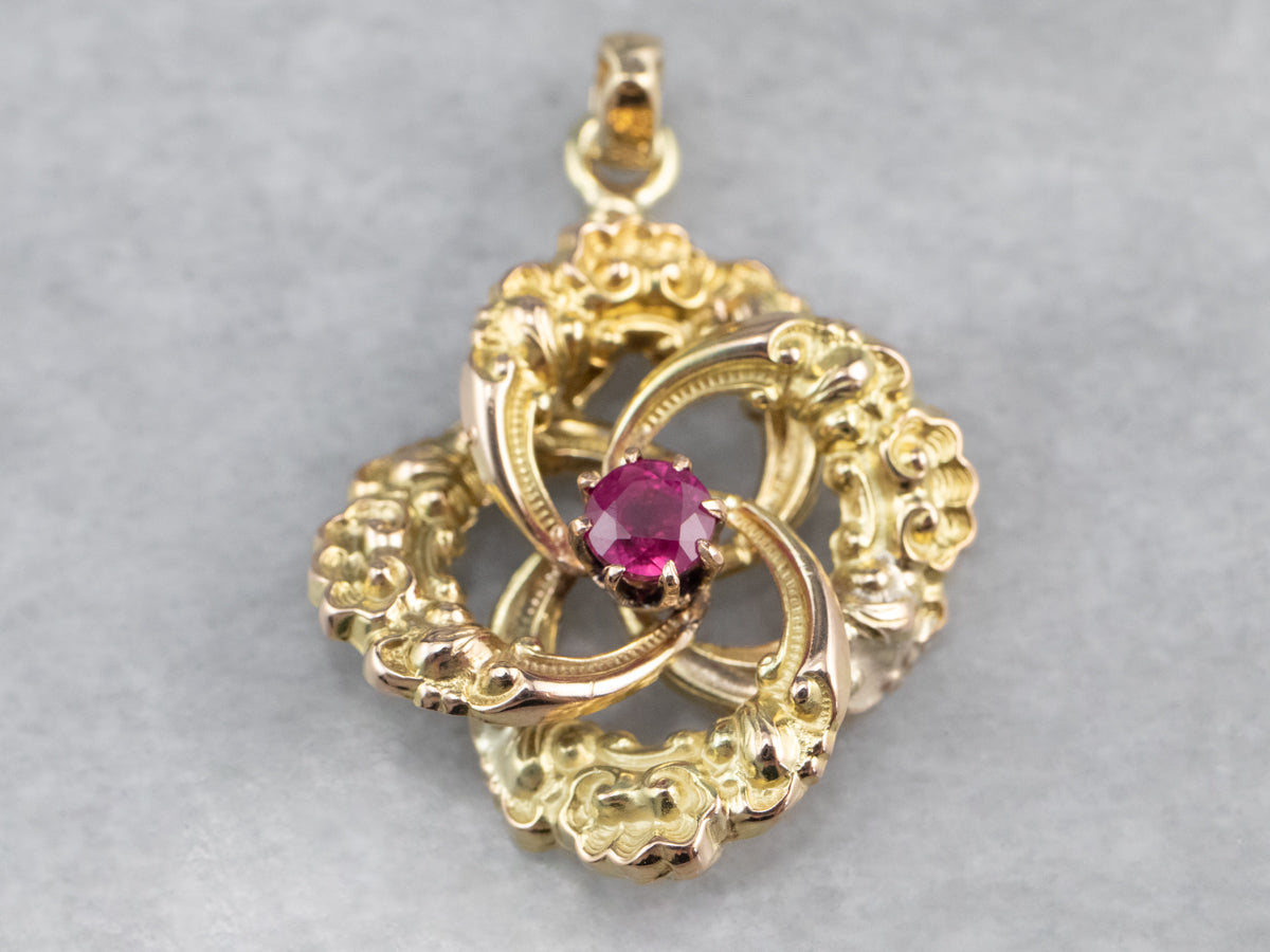 Gold Ruby Lover&#39;s Knot Pendant