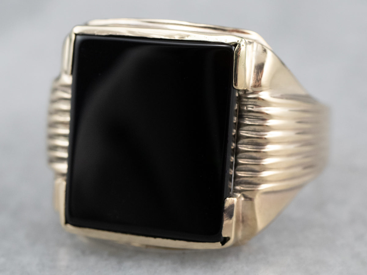 Men&#39;s Retro Black Onyx Ring