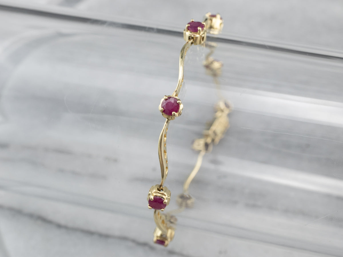 Ruby Gold Curved Link Bracelet