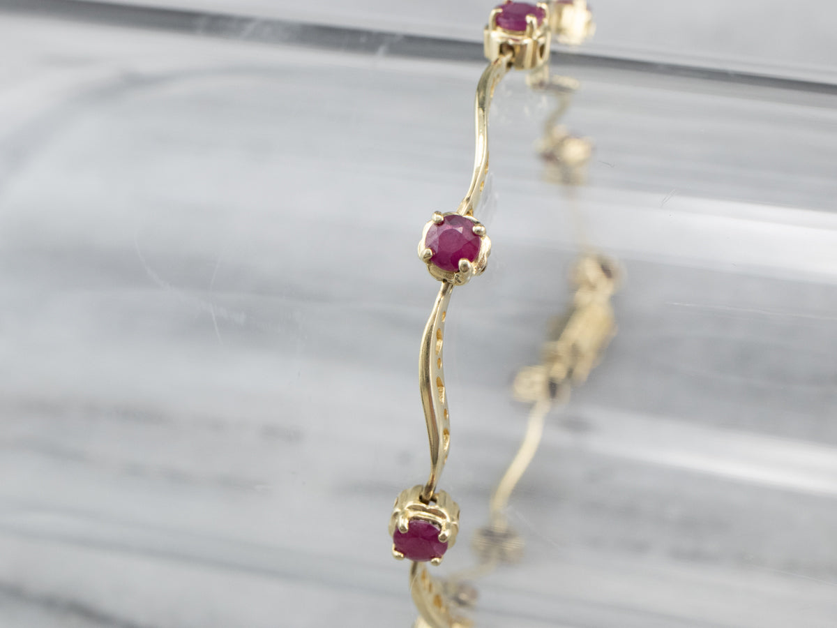 Ruby Gold Curved Link Bracelet