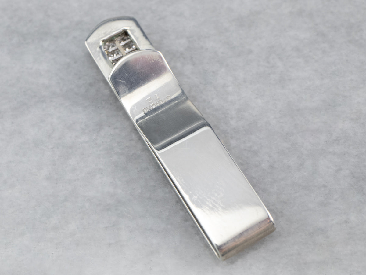 Diamond Tie Bar - Elegant Sterling Silver Tie Clip outlet with Diamond