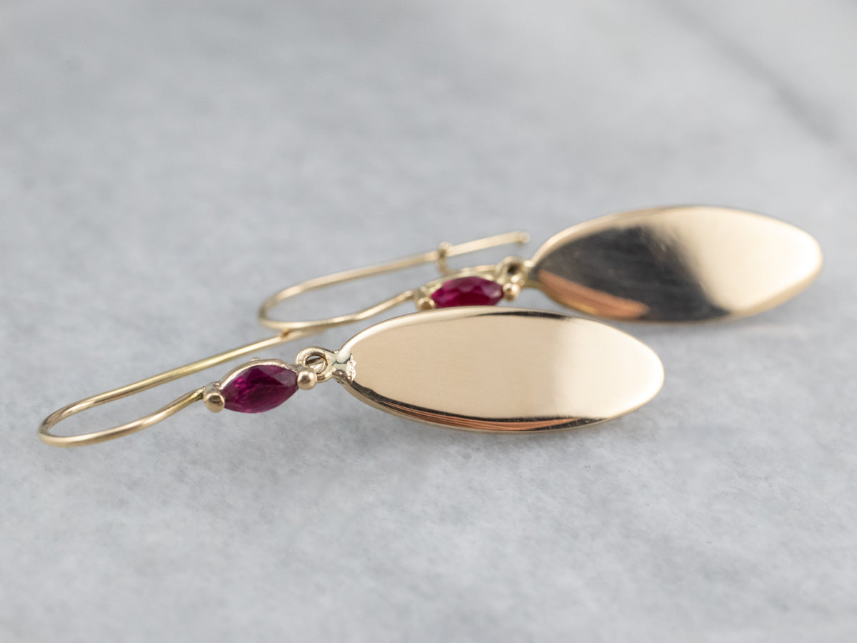 Ruby Gold Disk Drop Earrings