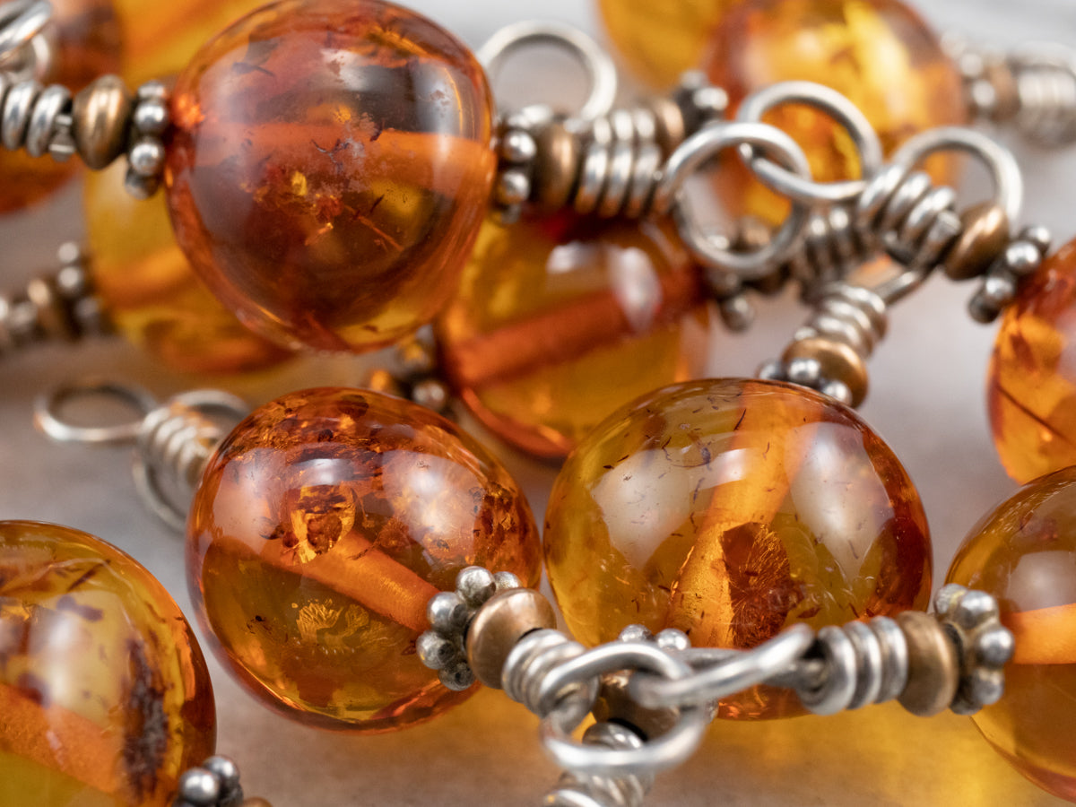Beaded Amber Mix Metal Necklace