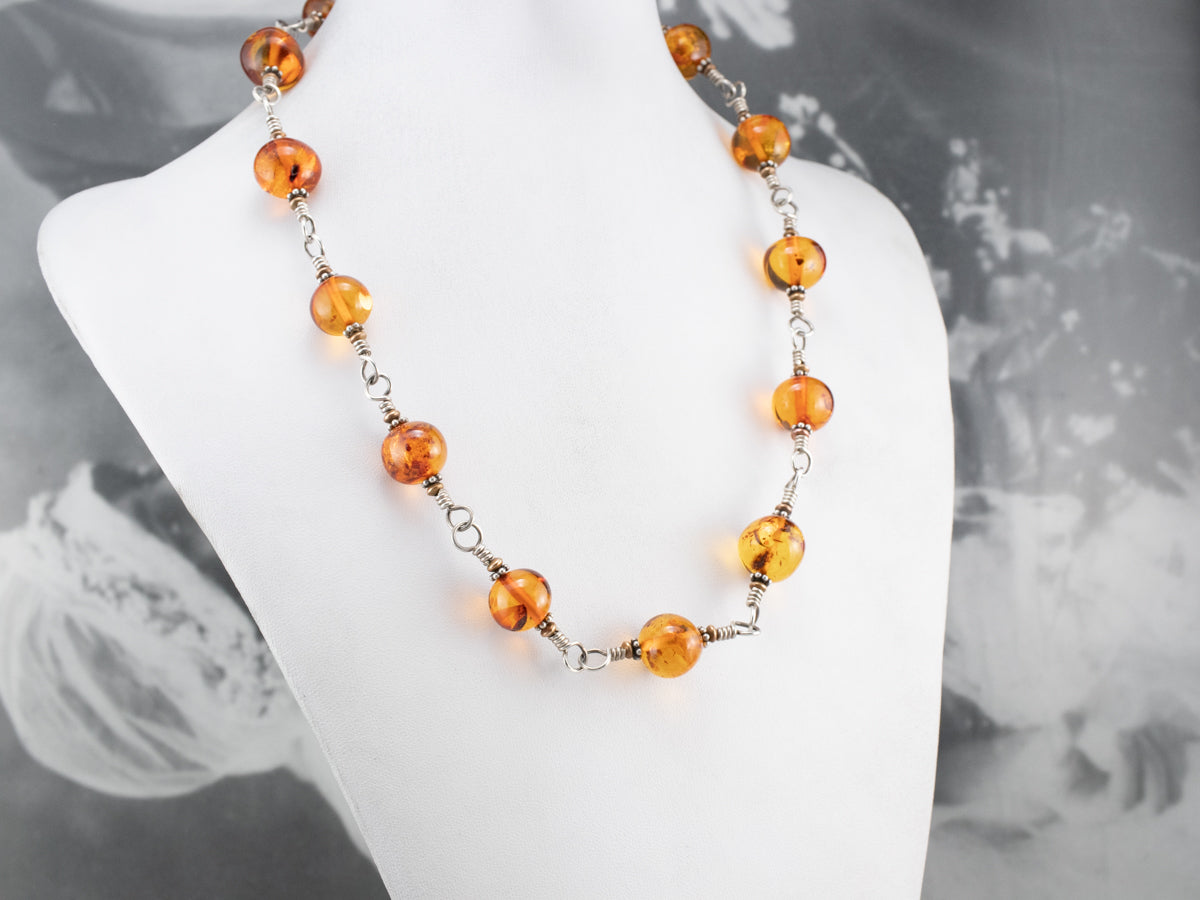 Beaded Amber Mix Metal Necklace