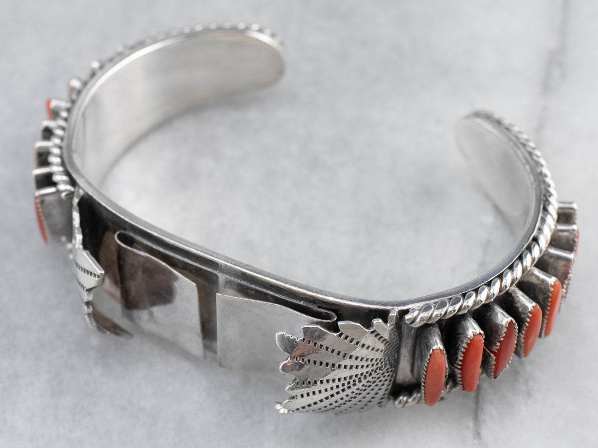 Southwest Coral Cabochon Watch Cuff