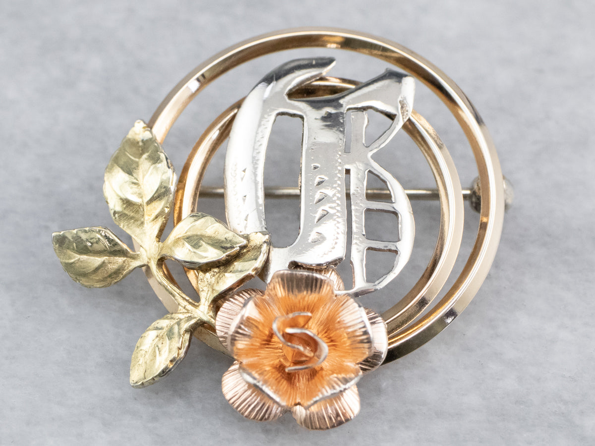 Monogram &quot;G&quot; Rose Brooch