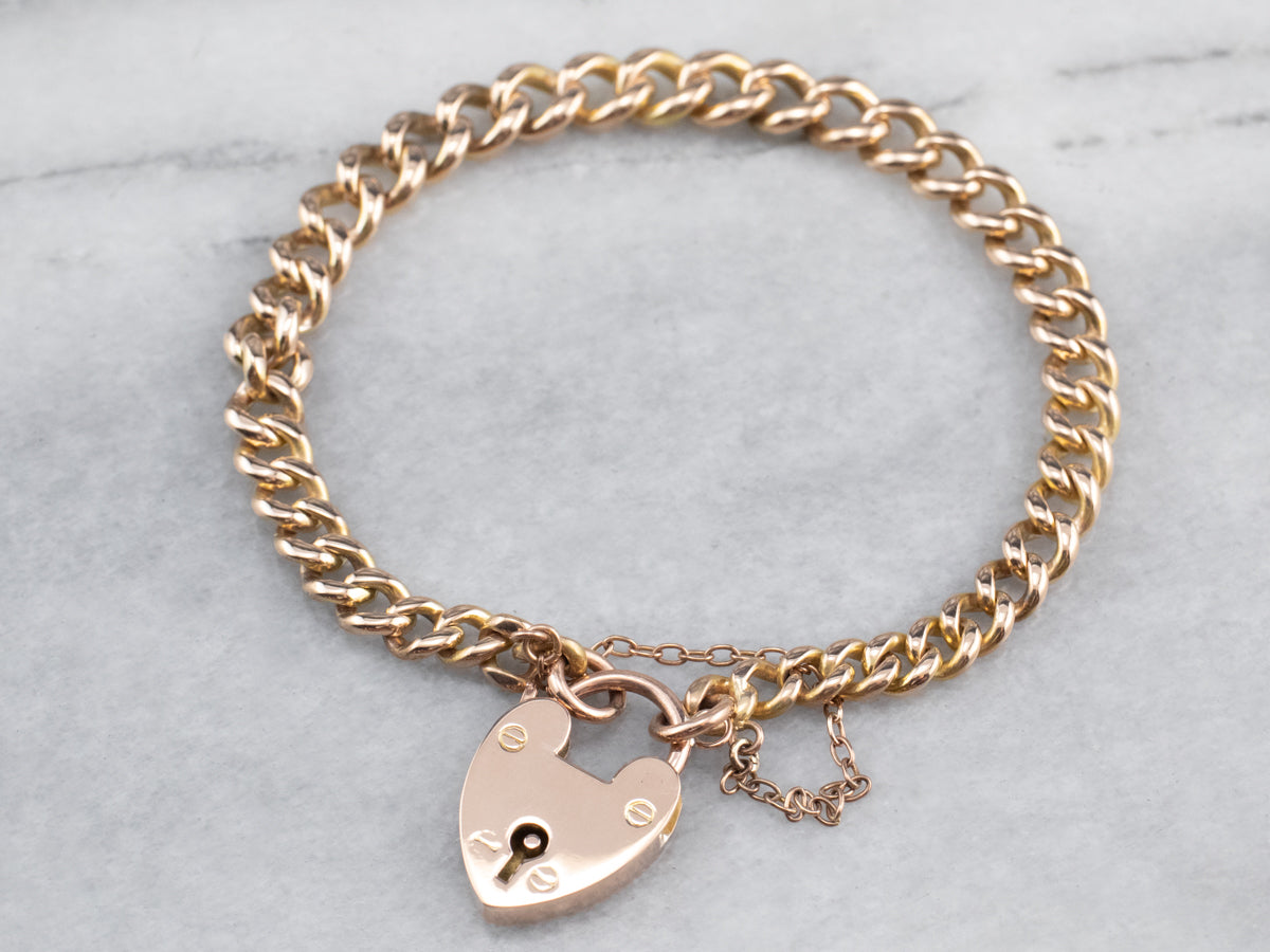 Victorian Rose Gold Heart Lock Chain Bracelet