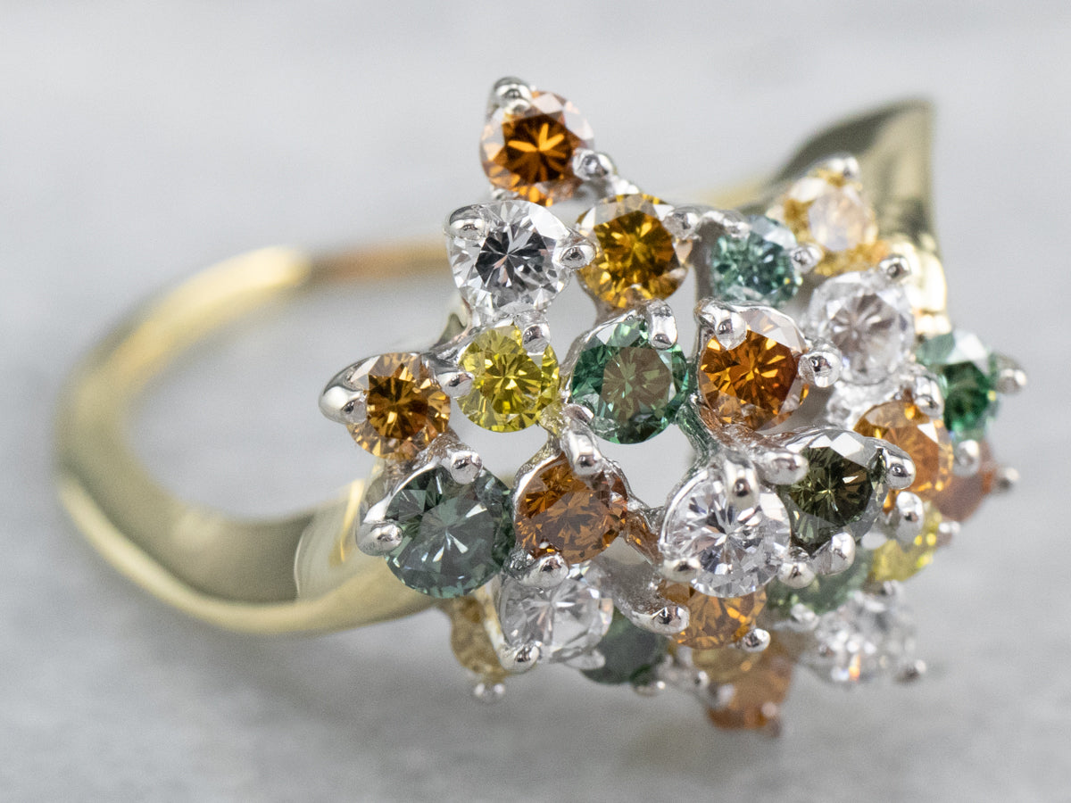 Colorful Diamond Cluster Ring