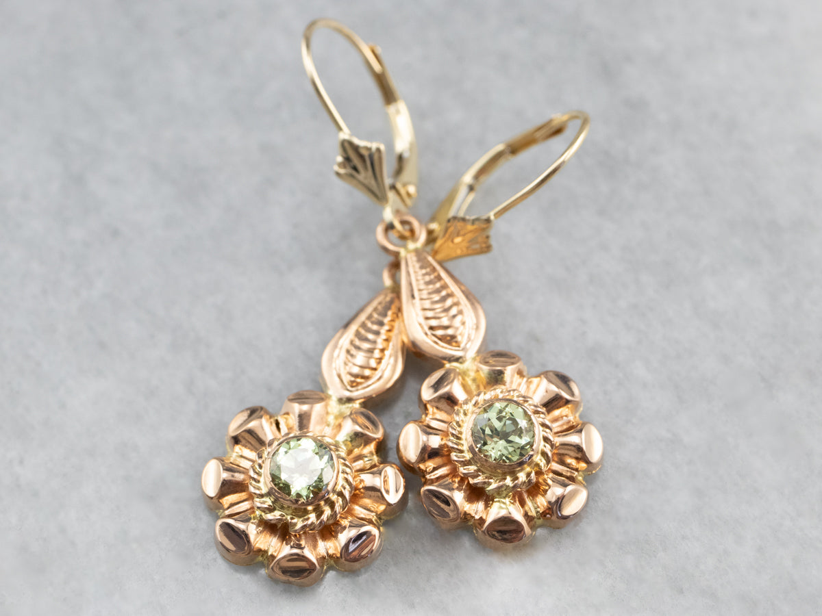 Rose Gold Mali Garnet Flower Drop Earrings