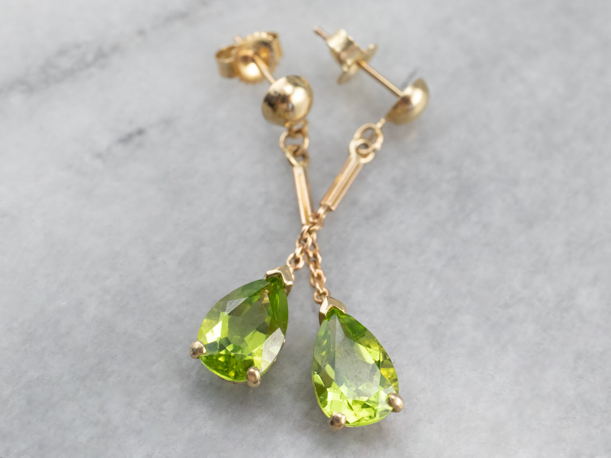 Peridot Gold Chain Drop Earrings