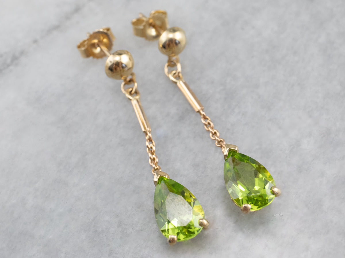 Peridot Yellow Gold Gemstone Drop Earrings