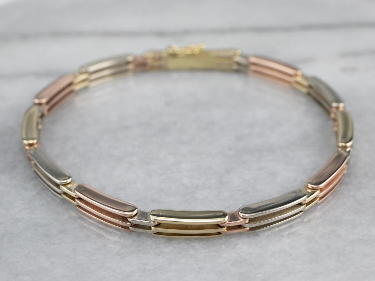 Two Tone 14K Gold Gate Link Bracelet