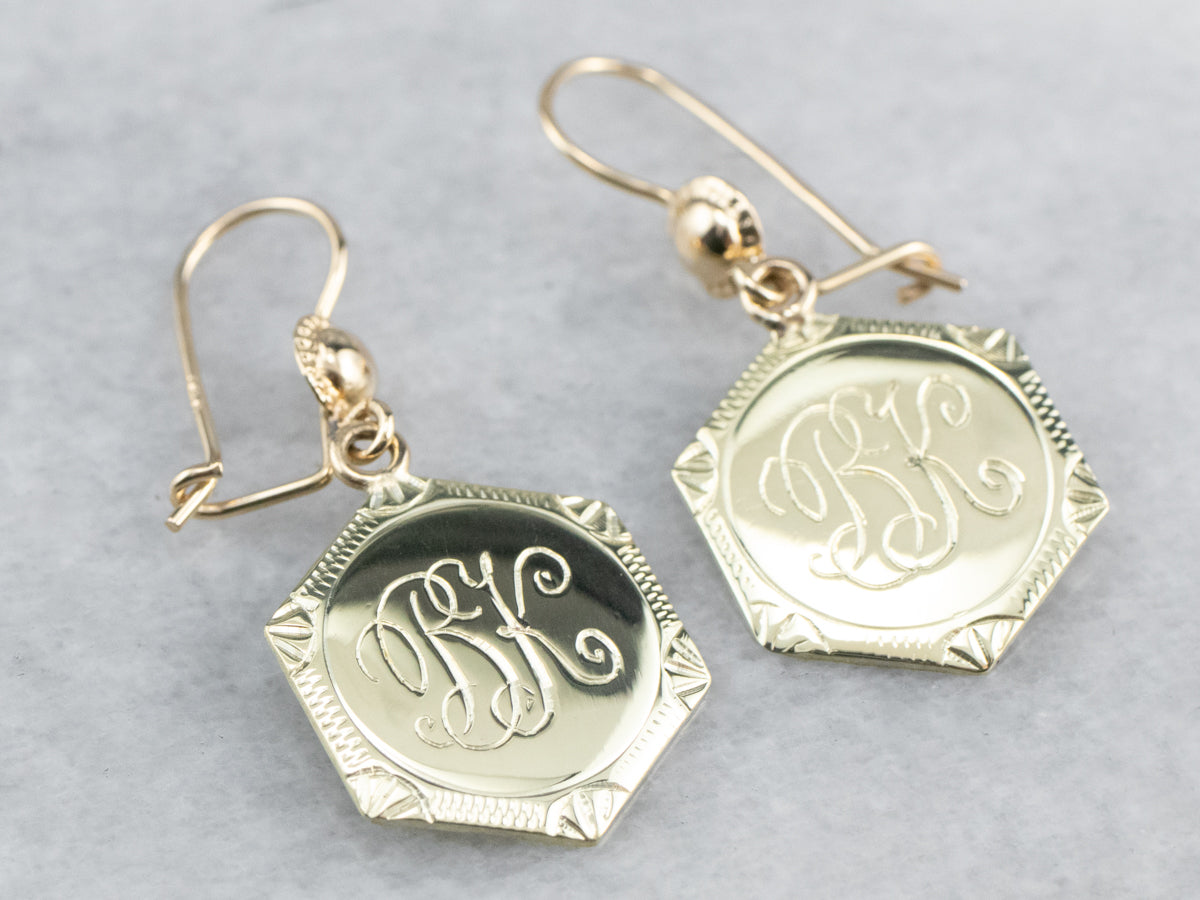 Monogram &quot;BK&quot; Gold Drop Earrings