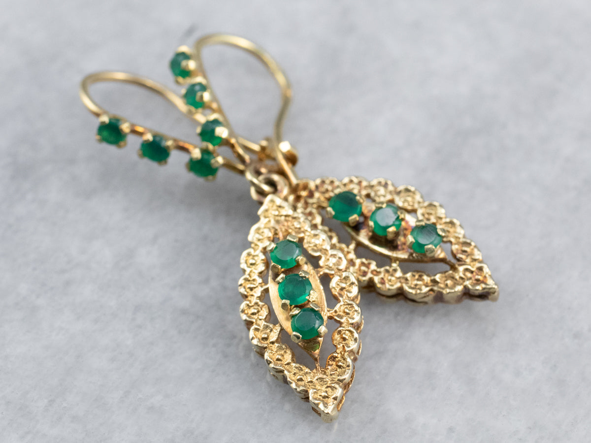 Green Onyx Gold Marquise Drop Earrings