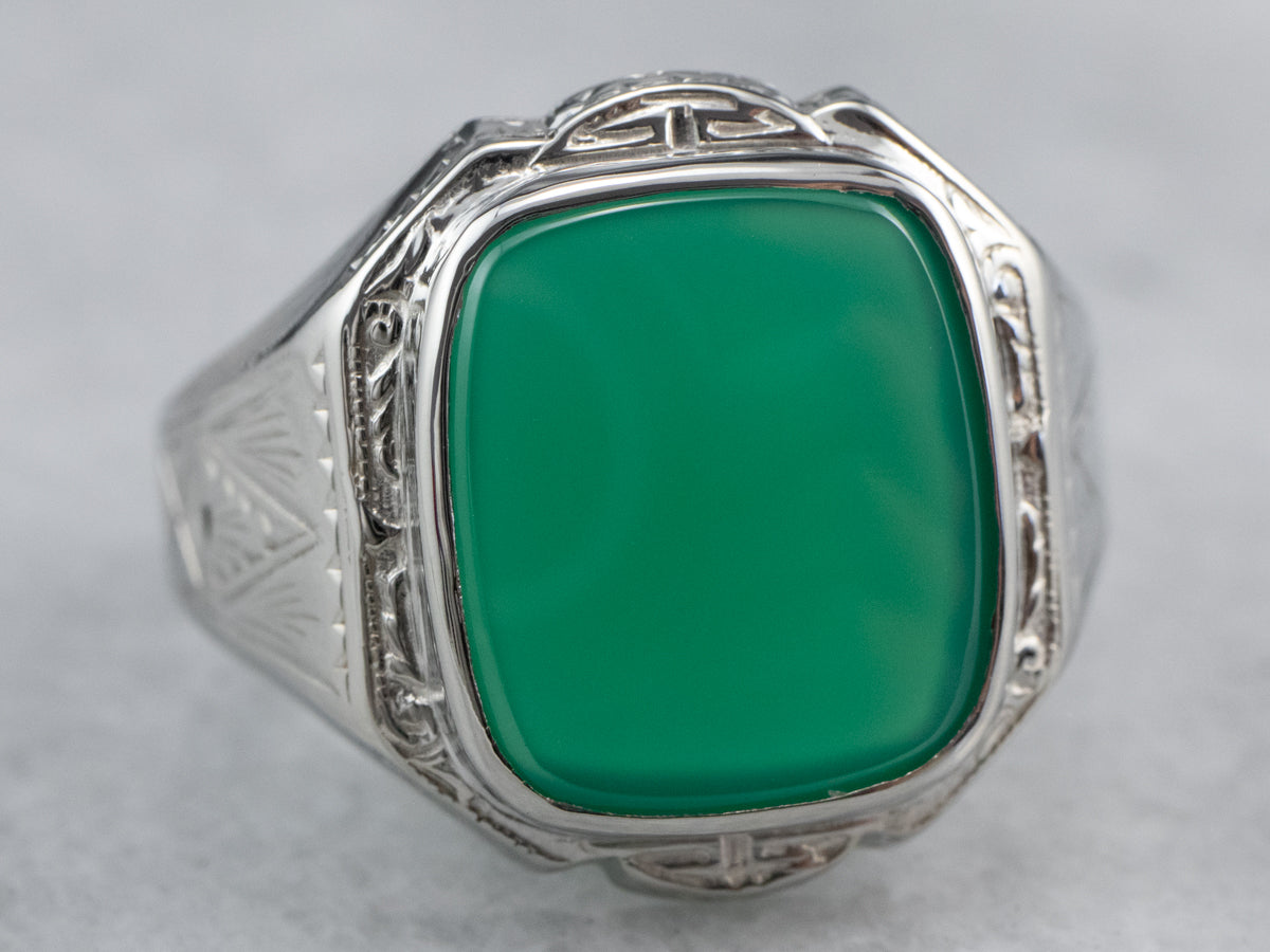 Art Deco Green Onyx Men&#39;s Ring