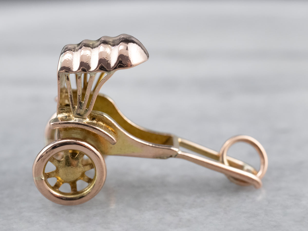 Vintage Gold Rickshaw Charm Pendant