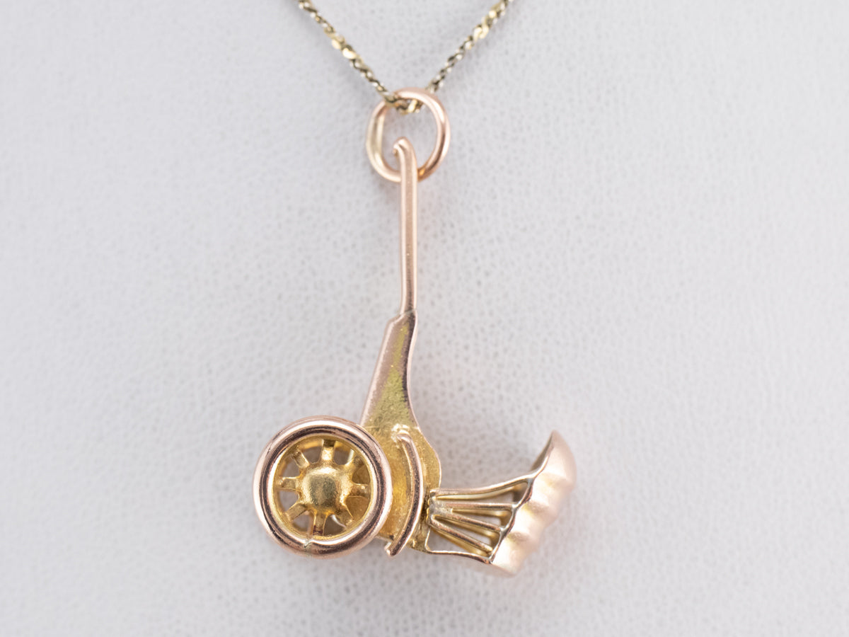 Vintage Gold Rickshaw Charm Pendant