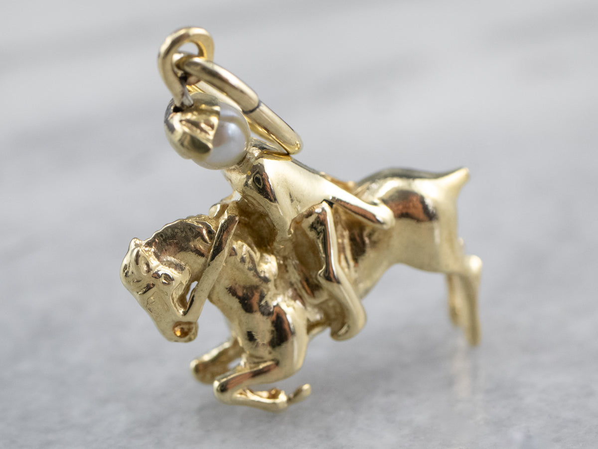 Pearl Gold Paul Revere Horse Rider Charm