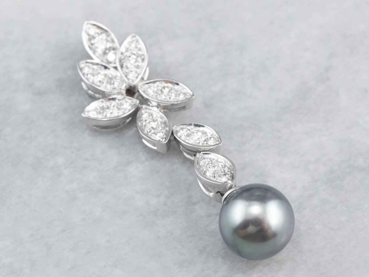 Grey Pearl Diamond White Gold Pendant