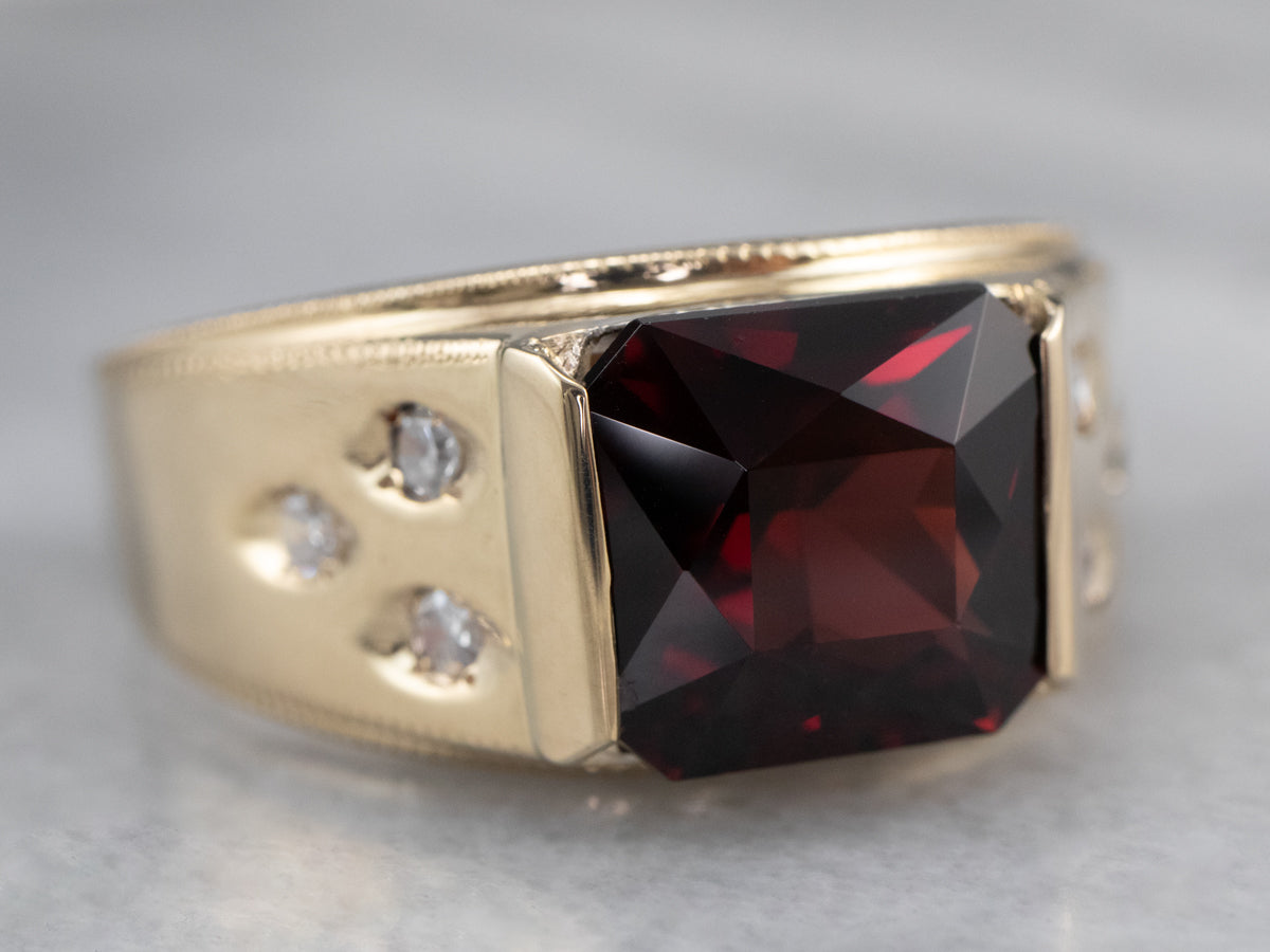 Pyrope Garnet Diamond Gold Statement Ring