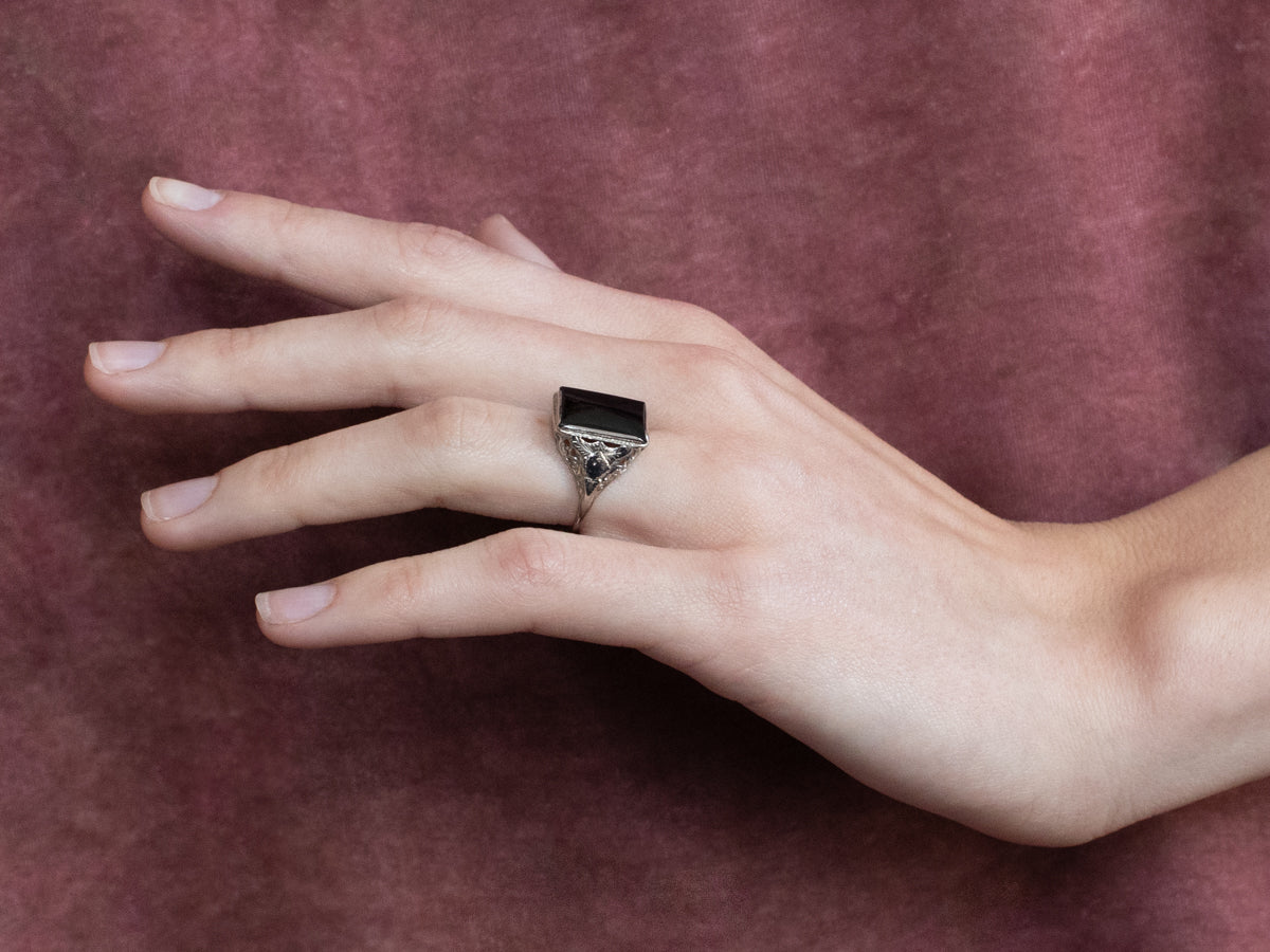 Black Onyx vintage White selling Gold Filigree Ring!