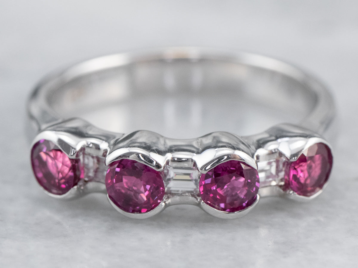 Fine 18K White Gold Ruby and Diamond Band