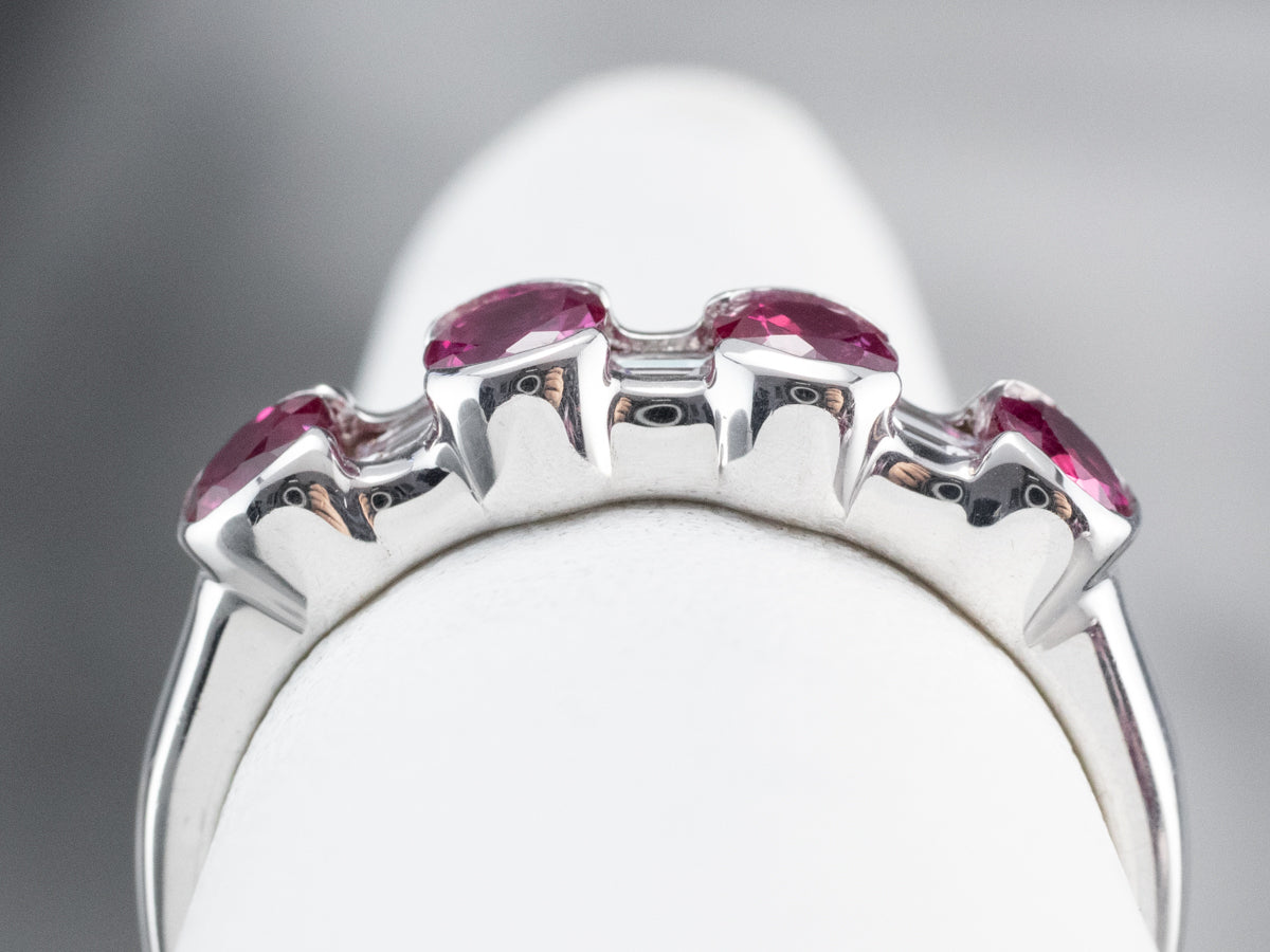 Fine 18K White Gold Ruby and Diamond Band