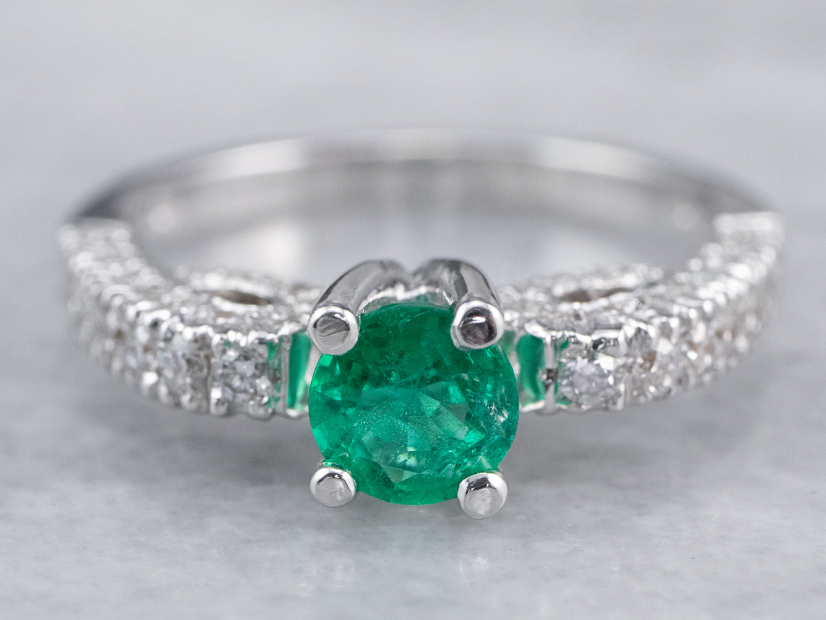 Emerald and Diamond 18K White Gold Ring