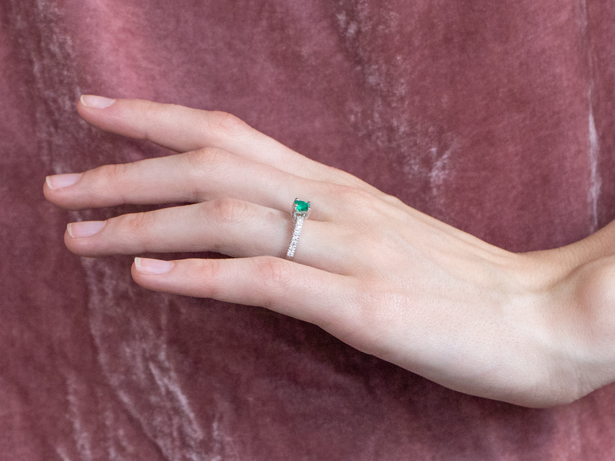 Emerald and Diamond 18K White Gold Ring