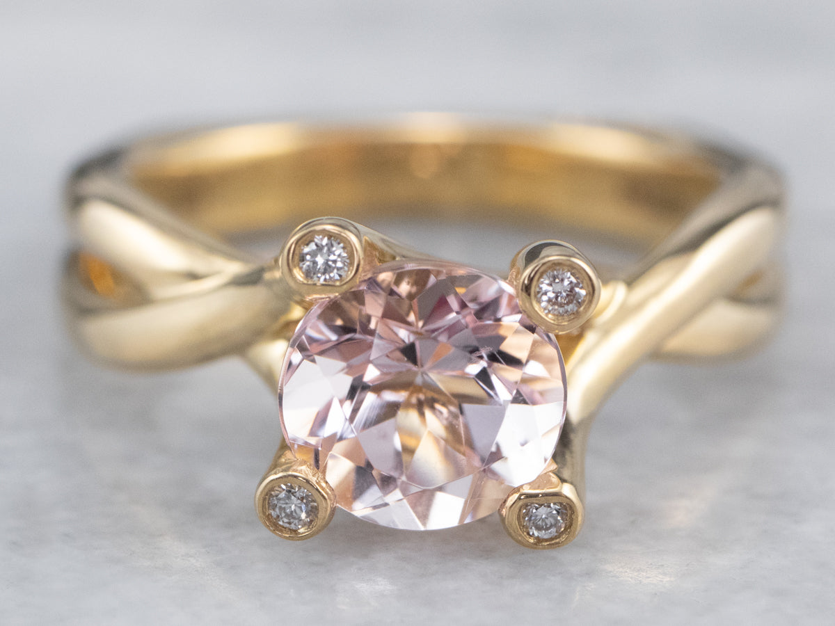 18K Gold Morganite and Diamond Ring